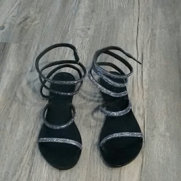 Shoes - Black wrap around sandals sz 8(38)